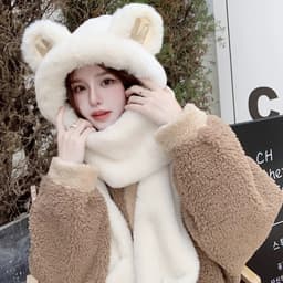Mũ tai gấu Dài 1m5 Hàng QC Loại 1 kiêm khăn choàng cổ và găng tay bằng vải lông 7