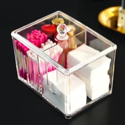 Hộp Đựng Bông Tẩy Trang, Tăm Bông Chia Ngăn Chất Liệu Nhựa Trong Suốt Cao Cấp 5