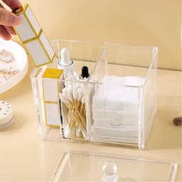 Hộp Đựng Bông Tẩy Trang, Tăm Bông Chia Ngăn Chất Liệu Nhựa Trong Suốt Cao Cấp 6