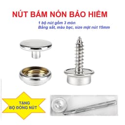 Nút bấm nón bảo hiểm (1 bộ 3 món,15mm, bằng sắt, màu bạc) Tặng dụng cụ để đóng nút 1