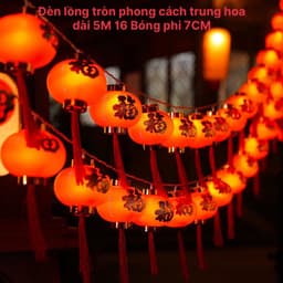 Dây led Đèn Lồng hoạ tiết chữ PHÚC dài 5M 16 bóng phi 8CM - có nối phong cách trung hoa 9