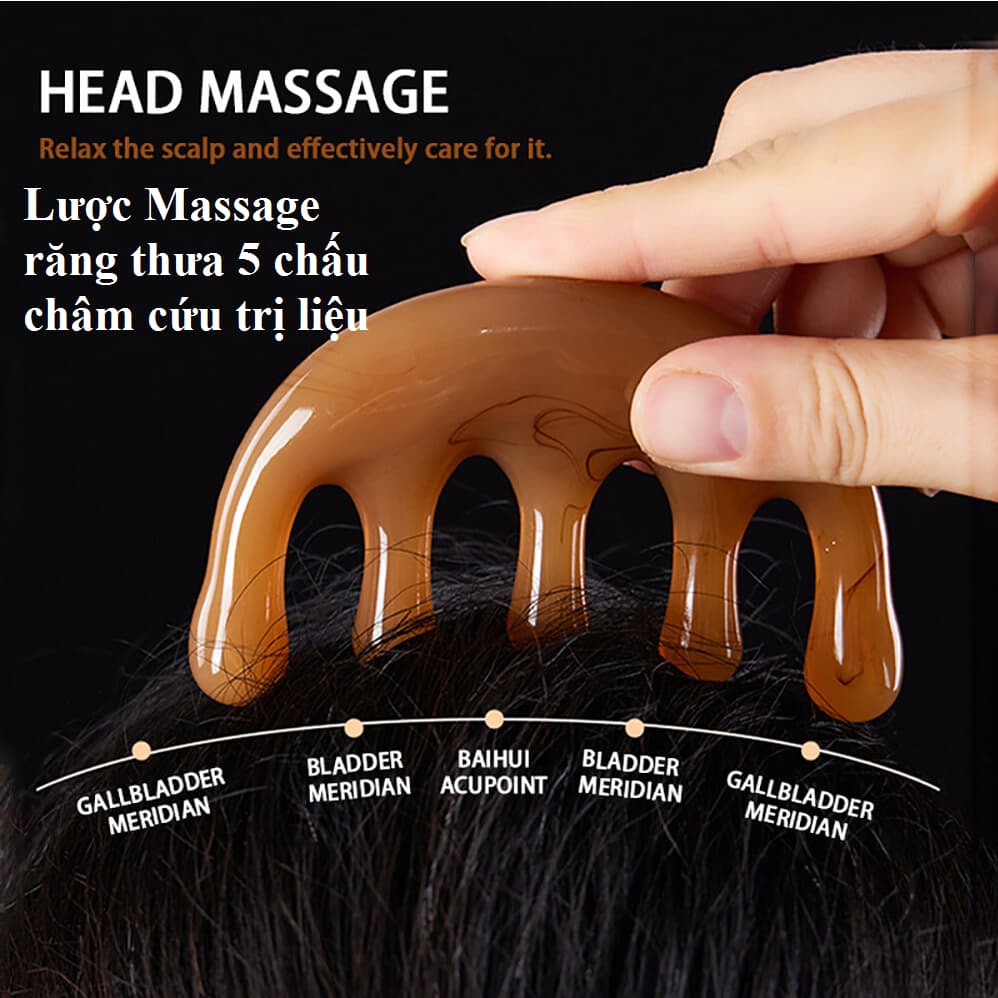 Lược Massage răng thưa 5 chấu châm cứu trị liệu và Cây Massage Đầu Bạch Tuộc/ Lược Gội Đầu Massage 9X3.3CM