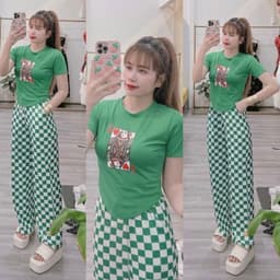Đồ Bộ Nữ Bigsize LIMO DB37 Áo Chéo Lưng Phối Quần Ống Suông Cạp Cao Co Giãn Form Rộng Thoải Mái 2