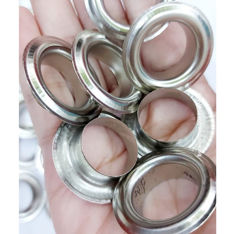 Khoen ore mắt cáo 20mm (lọt lòng 19ly) Chân cao 9mm Khuy luồn oze Khuy đột bạt,khoen bạt Bằng sắt xi Màu bạc Có long đền