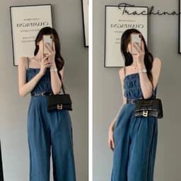 Jumpsuit Bò 2 Dây Dáng Lửng Tặng Kèm Đai Hàng Quảng Châu 3