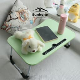 Bàn Gỗ Học Có Khe Để Ipad, Điện Thoại (Chân Sắt). Bàn học gấp gọn thông minh có khe để điện thoại, ipad. Bàn mini giá rẻ 2