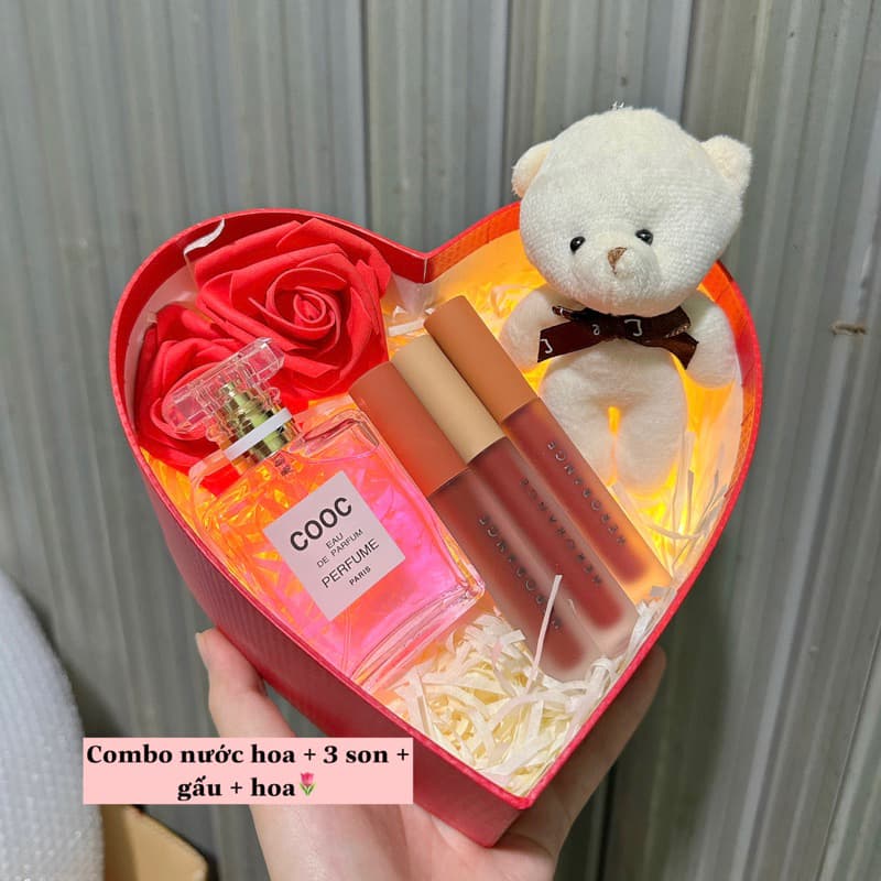 HỘP QUÀ TẶNG TRÁI TIM - COMBO QUÀ 8/3, QUÀ SINH NHẬT, VALENTINE