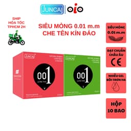 Bao cao su JUNCAI 001 Ultrathin Touch siêu mỏng, tăng cường lượng gel, chất lượng quốc tế Hộp 10c 1