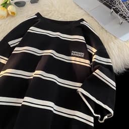 Áo Thun Nam Nữ  From Rộng Kẻ Sọc Ngang Áo Phông Unisex Chất Vải Poly Cotton Co Giãn 4 Chiều 4