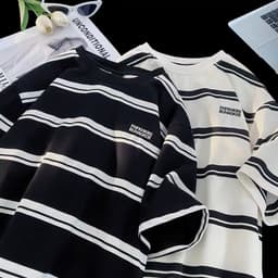 Áo Thun Nam Nữ  From Rộng Kẻ Sọc Ngang Áo Phông Unisex Chất Vải Poly Cotton Co Giãn 4 Chiều 1
