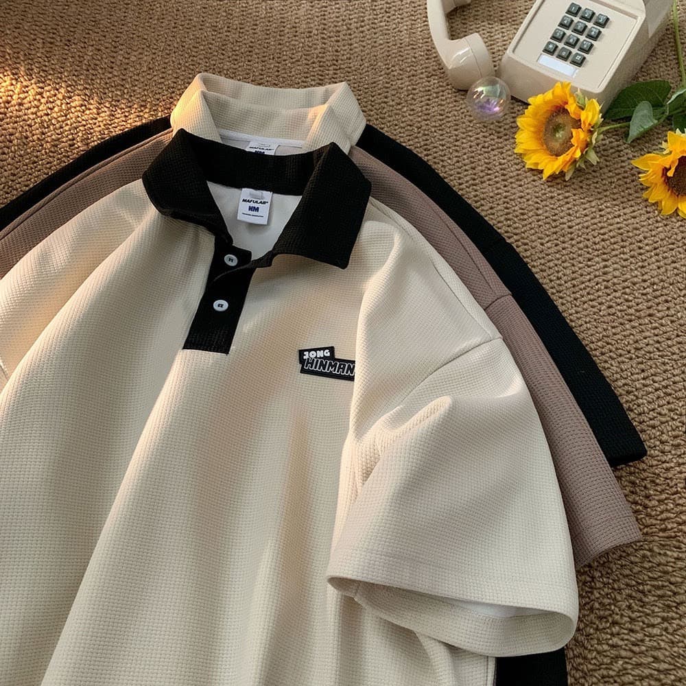 Áo Polo nam nữ oversize tay lỡ form rộng APT Unisex  in chữ JONG HINMAN vải cotton tổ ong cao cấp