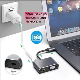 Hub Type c 8 in 1, cổng chuyển đổi Type-c sang HDMI,USB 3.0,SD,TF,RJ45,PD Type-C cho laptop,macbook 7