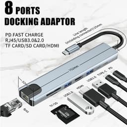 Hub Type c 8 in 1, cổng chuyển đổi Type-c sang HDMI,USB 3.0,SD,TF,RJ45,PD Type-C cho laptop,macbook 5