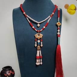 Vòng Cổ Dây Chuyền Hán Phục Hạt Đỏ Phối Ngọc Trai - Thiết Kế Cổ Điển Sang Trọng Kèm Tua Rua Đỏ Tinh Xảo 2