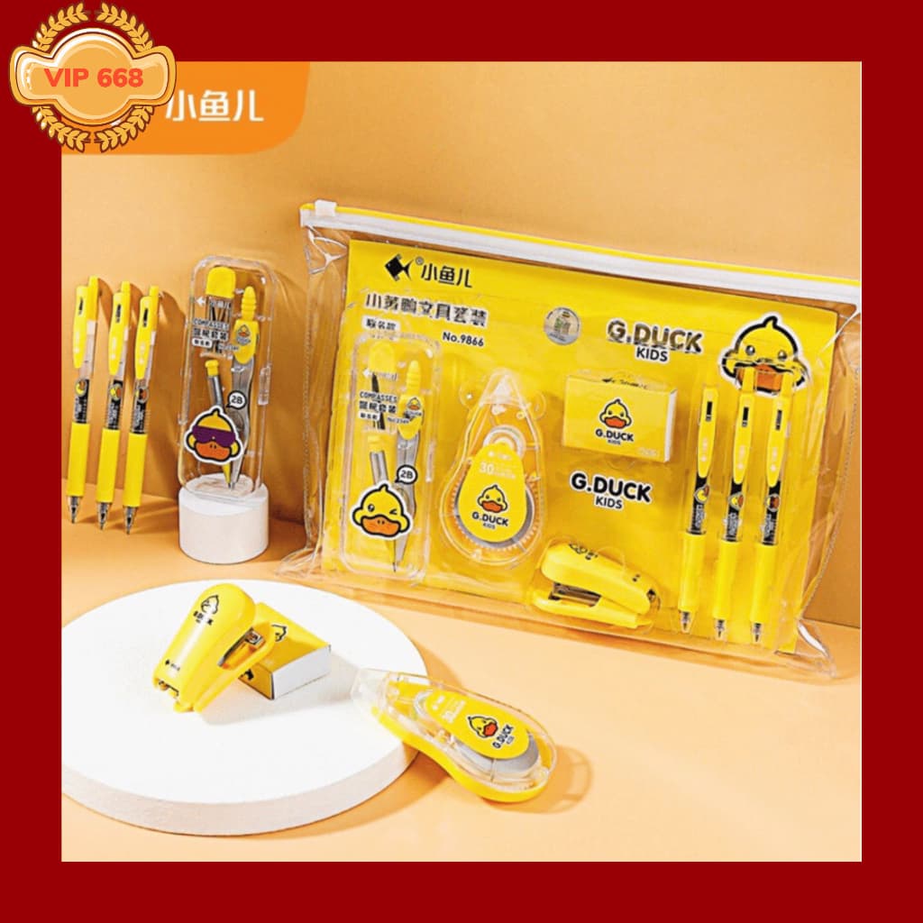 Bộ dụng cụ học tập 7 món G.DUCK vịt vàng nhiều món cho bé Giá Rẻ-Vip 668
