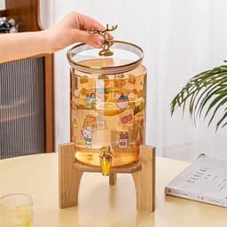 Bình Nước Thuỷ Tinh Có Vòi Kèm Kệ Gỗ Họa Tiết Đáng Yêu Dung Tích 2,5L Và 3,5L M55 4