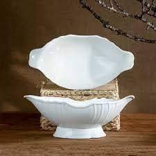 Bát thuyền đựng gà cúng nguyên con, hoa quả nhựa pcc trắng dày cao cấp 4