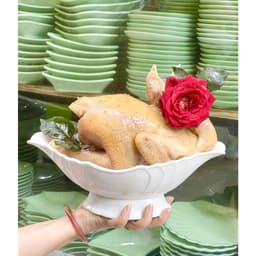 Bát thuyền đựng gà cúng nguyên con, hoa quả nhựa pcc trắng dày cao cấp 6