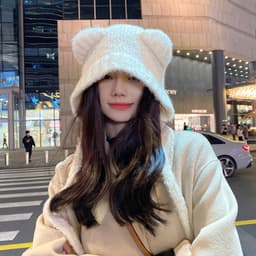 Mũ len tai gấu trùm đầu ấm mùa đông, mũ nón len nữ cute đáng yêu 2