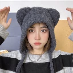 Mũ len tai gấu trùm đầu ấm mùa đông, mũ nón len nữ cute đáng yêu 5