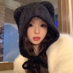 Mũ len tai gấu trùm đầu ấm mùa đông, mũ nón len nữ cute đáng yêu 6