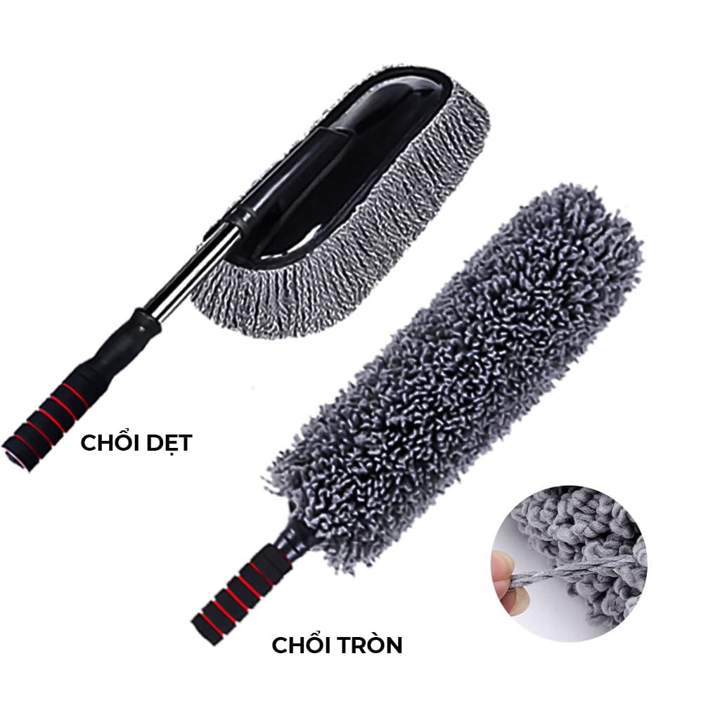 Chổi lau quét bụi ô tô, xe máy, cây chổi tròn - dẹt cán dài quét dọn vệ sinh nội thất xe hơi,xe tải,bàn ghế sofa cao cấp