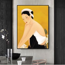 Tranh canvas treo tường cô gái Việt xưa bên hoa sen decor art 60 x 90 cm 6