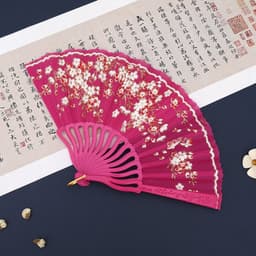 Quạt xếp HOA ĐÀO TRONG GIÓ nan nhựa nhiều màu hồng đen đỏ phong cách cổ trang tập múa 6