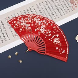 Quạt xếp HOA ĐÀO TRONG GIÓ nan nhựa nhiều màu hồng đen đỏ phong cách cổ trang tập múa 8