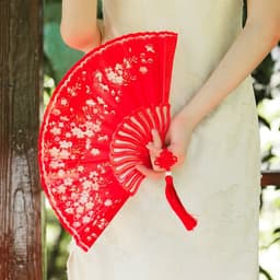 Quạt xếp HOA ĐÀO TRONG GIÓ nan nhựa nhiều màu hồng đen đỏ phong cách cổ trang tập múa 5