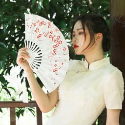 Quạt xếp HOA ĐÀO TRONG GIÓ nan nhựa nhiều màu hồng đen đỏ phong cách cổ trang tập múa 2
