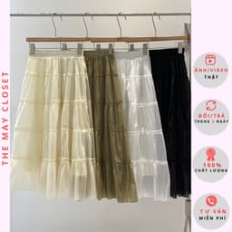 𝑨𝒏𝒏 𝑺𝒕𝒖𝒅𝒊𝒐 /Chân Váy Midi Nữ Dáng Dài Xòe Chất Voan Tơ 5 Tầng Viền Bèo Cạp Chun 2 Lớp Bồng Bềnh Siêu Tôn Dáng 1