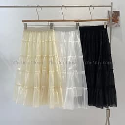 𝑨𝒏𝒏 𝑺𝒕𝒖𝒅𝒊𝒐 /Chân Váy Midi Nữ Dáng Dài Xòe Chất Voan Tơ 5 Tầng Viền Bèo Cạp Chun 2 Lớp Bồng Bềnh Siêu Tôn Dáng 2