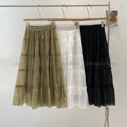 𝑨𝒏𝒏 𝑺𝒕𝒖𝒅𝒊𝒐 /Chân Váy Midi Nữ Dáng Dài Xòe Chất Voan Tơ 5 Tầng Viền Bèo Cạp Chun 2 Lớp Bồng Bềnh Siêu Tôn Dáng 3