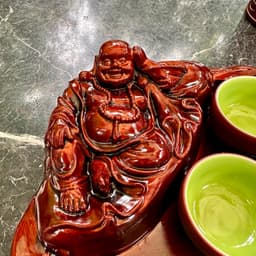 Khay Trà thần tài, tượng điêu khắc giả gỗ cực đẹp và sang trọng, Khay đựng ấm chén đẹp 4