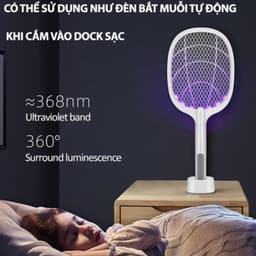 Vợt muỗi kiêm đèn bắt muỗi tự động 2in1 pin 1200mAh tích hợp đèn led ánh sáng xanh có đế cắm sạc cao cấp - DidoogltHCM 2