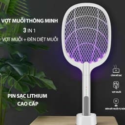 Vợt muỗi kiêm đèn bắt muỗi tự động 2in1 pin 1200mAh tích hợp đèn led ánh sáng xanh có đế cắm sạc cao cấp - DidoogltHCM 1