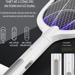 Vợt muỗi kiêm đèn bắt muỗi tự động 2in1 pin 1200mAh tích hợp đèn led ánh sáng xanh có đế cắm sạc cao cấp - DidoogltHCM 5