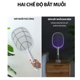 Vợt muỗi kiêm đèn bắt muỗi tự động 2in1 pin 1200mAh tích hợp đèn led ánh sáng xanh có đế cắm sạc cao cấp - DidoogltHCM 7