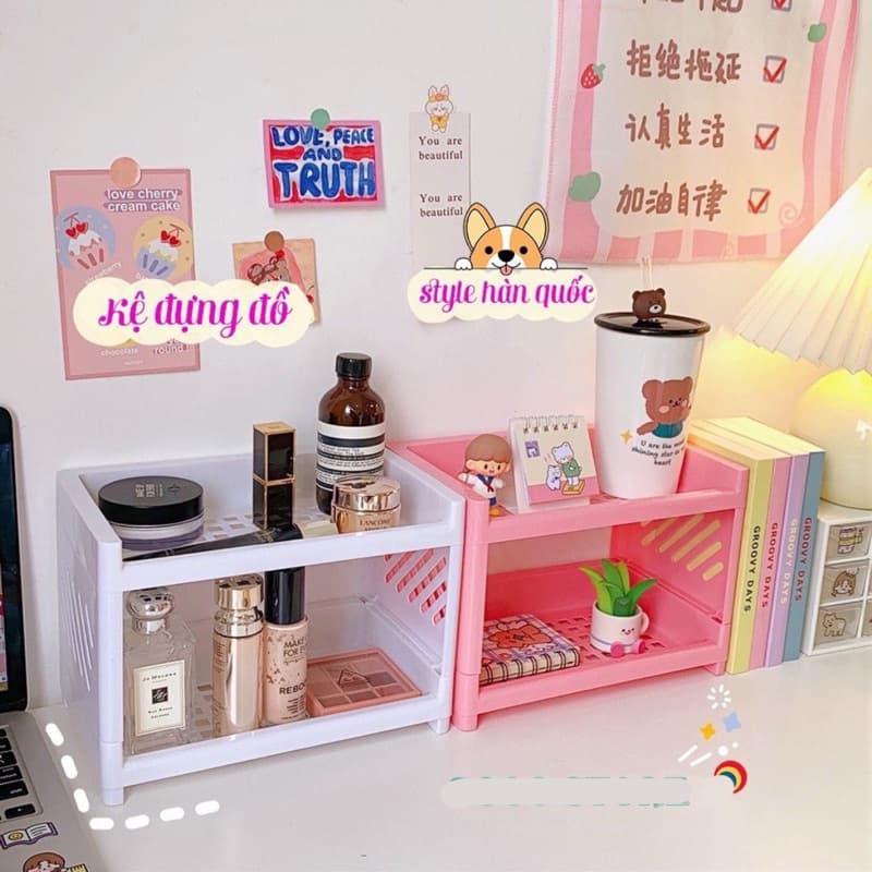 Kệ 2 tầng đa năng decor đựng đồ trang sức, mỹ phẩm, văn phòng phẩm, kệ nhà tắm Hàn Quốc