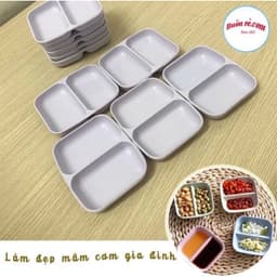 AMIZIN Combo 5, 10  Đĩa chấm phíp tròn vuông 2 ngăn, 3 ngăn Việt Nhật, đĩa đựng gia vị tròn vuông kiểu dáng AMIZIN 3
