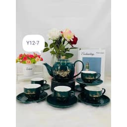 Bộ Ấm Chén Pha Trà Cao Cấp Màu Xanh Lục Bảo Vẽ Kẻ Vàng Kim Cực Samg Trọng , hot trend 4