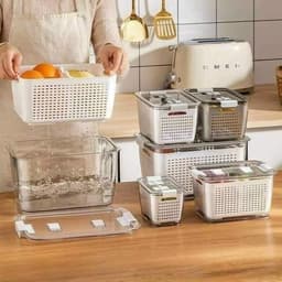 Hộp Nhựa Đựng Thực Phẩm 2 Lớp Để Tủ Lạnh Có Lỗ Thoát Nước Khóa Thoát Khí Dễ Dàng Bảo Quản Rau Củ 7