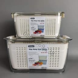 Hộp Nhựa Đựng Thực Phẩm 2 Lớp Để Tủ Lạnh Có Lỗ Thoát Nước Khóa Thoát Khí Dễ Dàng Bảo Quản Rau Củ 8