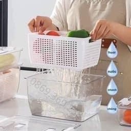 Hộp Nhựa Đựng Thực Phẩm 2 Lớp Để Tủ Lạnh Có Lỗ Thoát Nước Khóa Thoát Khí Dễ Dàng Bảo Quản Rau Củ 4