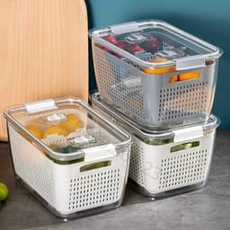 Hộp Nhựa Đựng Thực Phẩm 2 Lớp Để Tủ Lạnh Có Lỗ Thoát Nước Khóa Thoát Khí Dễ Dàng Bảo Quản Rau Củ 5