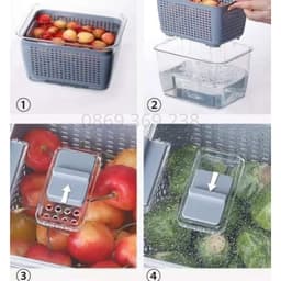 Hộp Nhựa Đựng Thực Phẩm 2 Lớp Để Tủ Lạnh Có Lỗ Thoát Nước Khóa Thoát Khí Dễ Dàng Bảo Quản Rau Củ 3