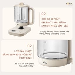 Máy Pha Trà BEAR SB-PT15K, Bình Thủy Tinh 1.5Lit - 1000w, 8 Chế Độ Nấu, Hàng Chính Hãng 3