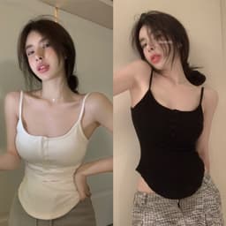 Áo Hai Dây Nữ 3 Cúc mới năm 2024 thiết kế vạt bầu xinh xắn m706, Áo tank top hở cổ đáy 1
