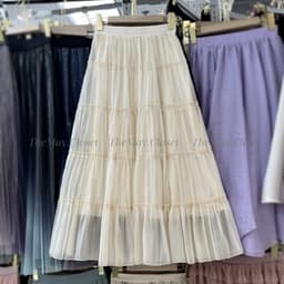 𝑨𝒏𝒏 𝑺𝒕𝒖𝒅𝒊𝒐 /Chân Váy Midi Nữ Dáng Dài Xòe Chất Voan Tơ 5 Tầng Viền Bèo Cạp Chun 2 Lớp Bồng Bềnh Siêu Tôn Dáng 8